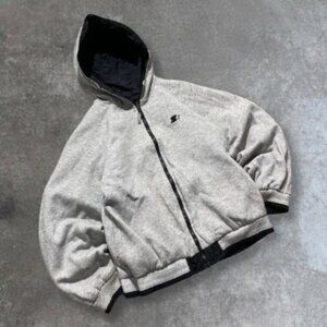 Vintage Starter Reversible Full Zip Hoodie Jacket Mens Gray Black
